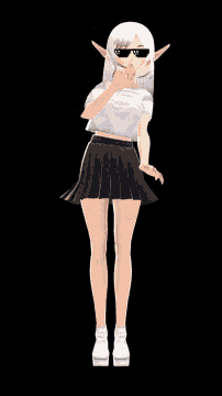 a girl wearing sunglasses and a skirt is laying on her back