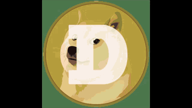 a doge coin with a white letter d in the middle