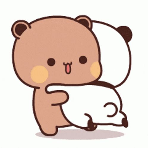 a brown bear is hugging a white bear on a white background