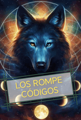 a painting of a wolf with the words los rompe codigos written below it