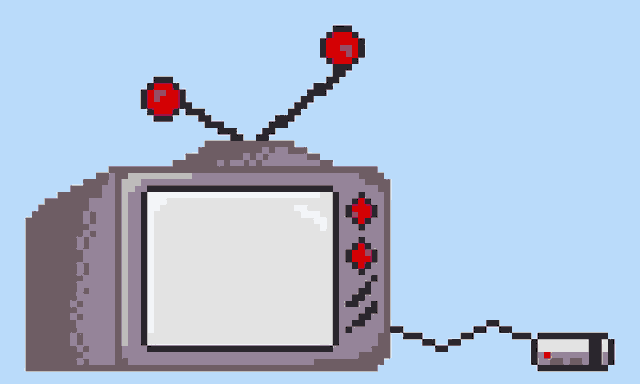 a pixel art drawing of mario on a tv