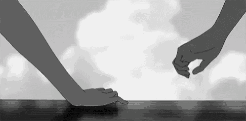 a black and white drawing of two hands reaching out to each other .