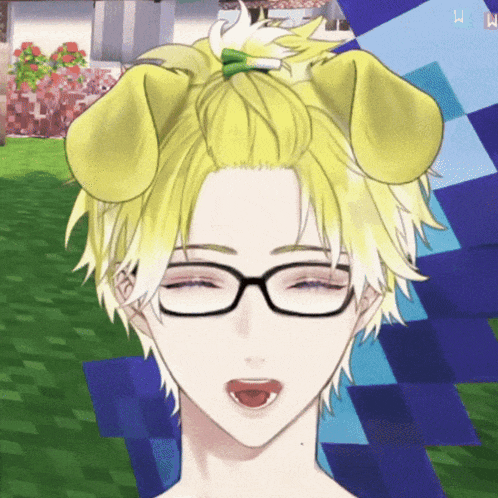 a close up of a person wearing glasses and a dog ear