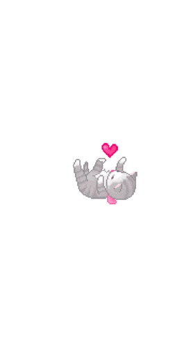 a pixel art of a cat laying on its back with a heart above it