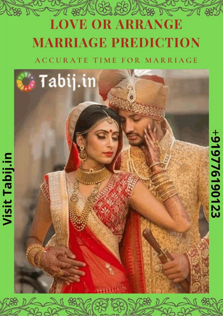 a picture of a bride and groom with the words love or arrange marriage prediction