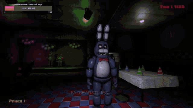 a screenshot of a video game shows bonnie standing in the dark