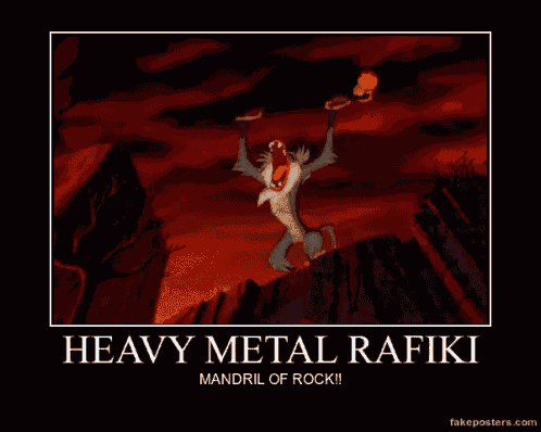 a motivational poster for heavy metal rafiki shows a baboon jumping in the air