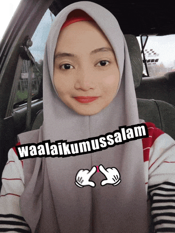 a woman wearing a hijab is sitting in a car with waalaikumussalam written on the bottom