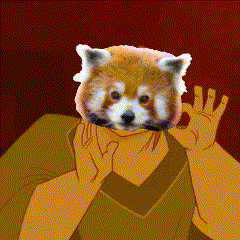 a cartoon of a person with a red panda on their head