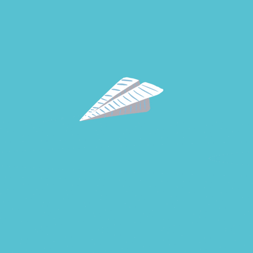 a blue background with a paper airplane flying in the sky
