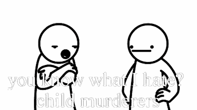 a black and white cartoon of a man holding a bloody knife and another man screaming .