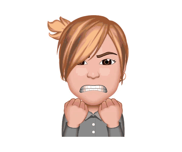 a cartoon of a woman with blonde hair and a grey shirt