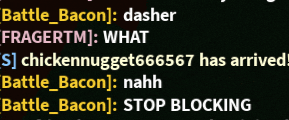 a screenshot of a text message between battle bacon and dasher