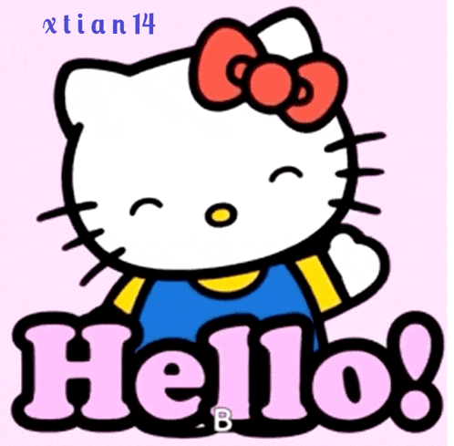 a picture of hello kitty with the words hello b on it