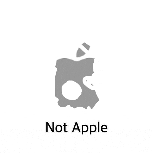 a silhouette of an apple with the word not apple below it