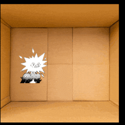 a cardboard box with a picture of a cartoon character on it