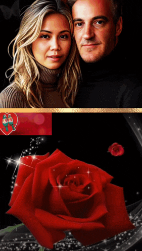 a picture of a man and a woman with a red rose