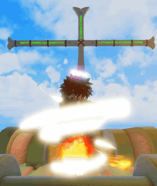 a cartoon character is standing in front of a cross that says " x " on it