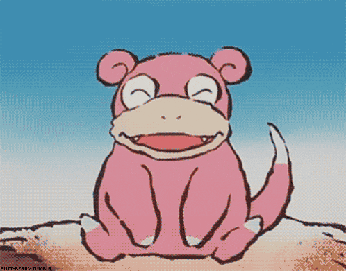 a cartoon drawing of a pink monkey sitting on a rock with its eyes closed