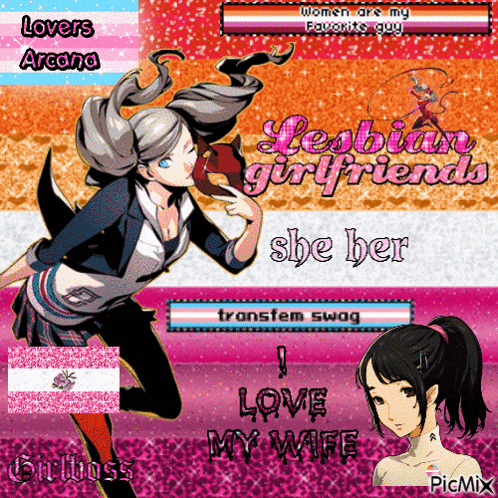 a picture of a girl with the words lesbian girlfriends she her and i love my wife