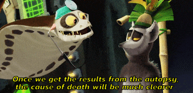 a cartoon says once we get the results from the autopsy the cause of death will be much clearer ..
