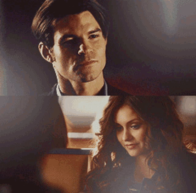 a man and a woman looking at each other