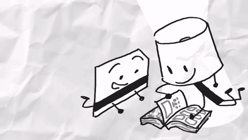 a black and white drawing of a marshmallow reading a book and a credit card saying wow there is a bonus chapter