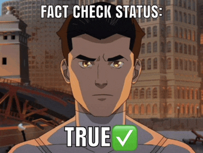 a cartoon of a man with the words " fact check status true "