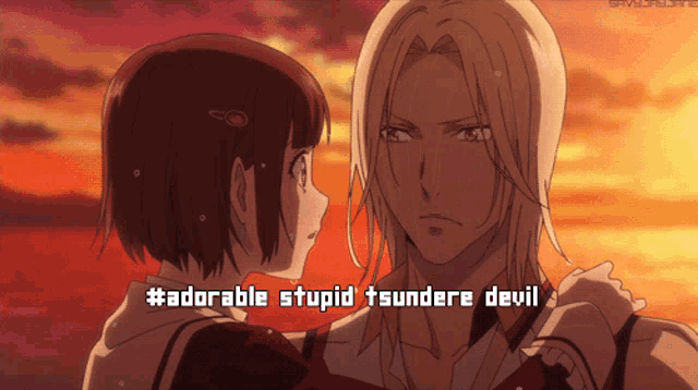 a couple of anime characters with the caption #adorable stupid tsundere devil on the bottom