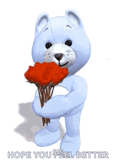 a teddy bear is holding a bouquet of red roses in its hands .