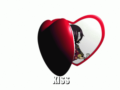 a heart shaped mirror with a picture of a boy and the word kiss on the bottom