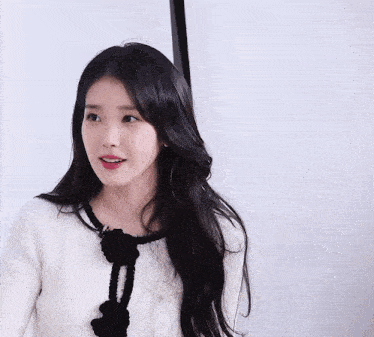 a woman with korean writing on her head