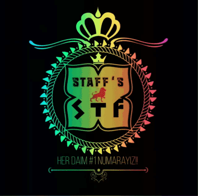 a logo for staff 's stf has a crown and a lion on it