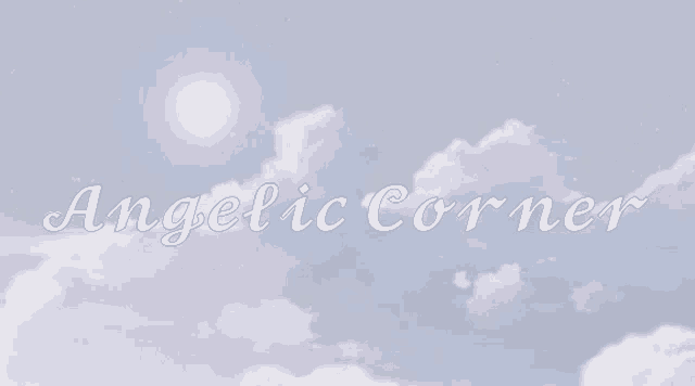 the word angelic corner is on a cloudy background