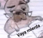 a close up of a drawing of a dog with glasses and the words `` vaya mierda '' written on it .