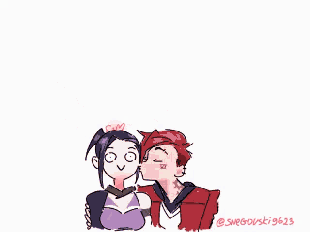 a drawing of a man kissing a woman with a heart coming out of his head