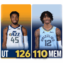 two basketball players from the utah jazz and the memphis grizzlies are shown