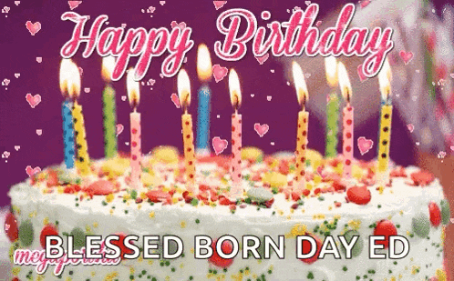 a birthday cake with candles and sprinkles and the words happy birthday blessed born day ed on it