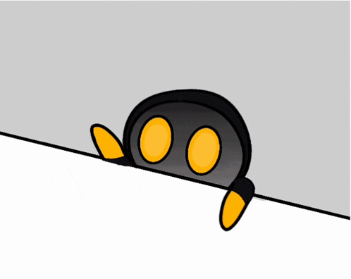 a cartoon drawing of a black object with yellow eyes