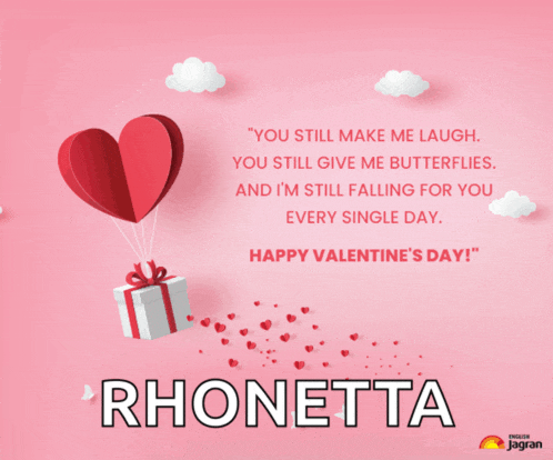 a valentine 's day card for rhonetta with a heart shaped balloon and a gift box