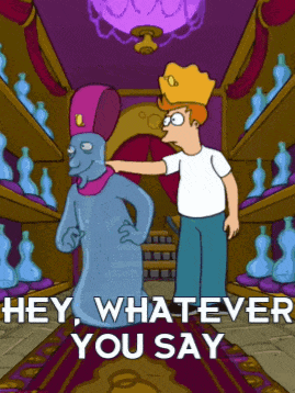 a cartoon of a man pointing at a statue with the words hey whatever you say
