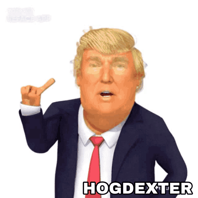 a cartoon of donald trump says hogdexter in the corner