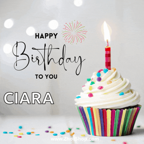a birthday card for ciara with a cupcake and a lit candle