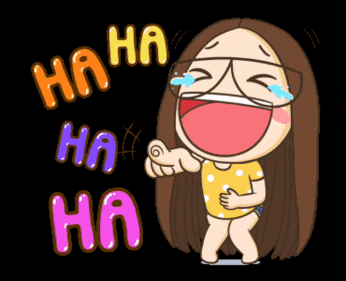 a cartoon of a woman laughing with the words ha ha ha ha written above her