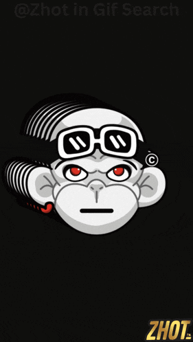a black background with a monkey wearing sunglasses and a red heart