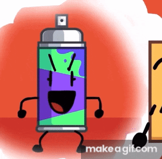 a spray can with arms and legs is standing next to another spray can .