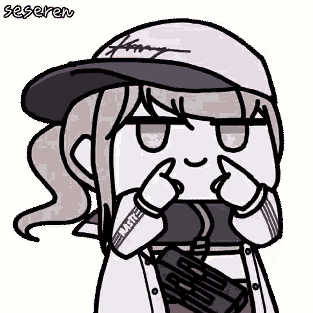 a cartoon girl wearing a hat and a jacket is making a funny face .