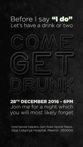 a neon sign that says come get drunk on a black background