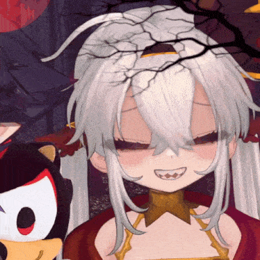 a drawing of a girl with white hair and a shadow behind her