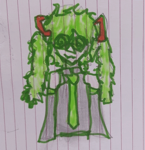 a child 's drawing of a girl with green hair